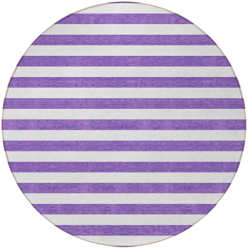 Purple and White Round Striped Washable Non Skid Indoor Outdoor Area Rug Photo 4