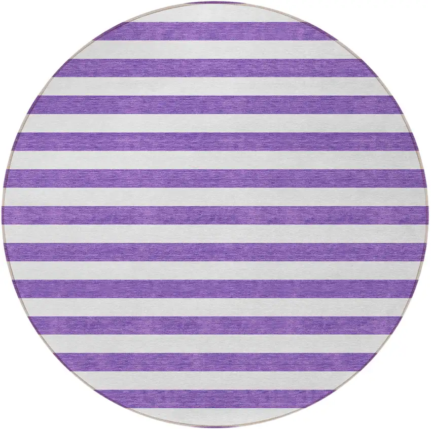 Purple and White Round Striped Washable Non Skid Indoor Outdoor Area Rug Photo 4
