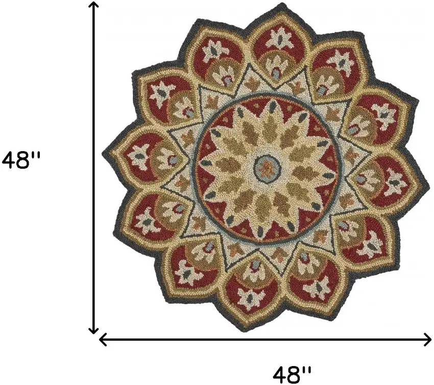 4' Round Red Decorative Petaled Edge Area Rug Photo 8