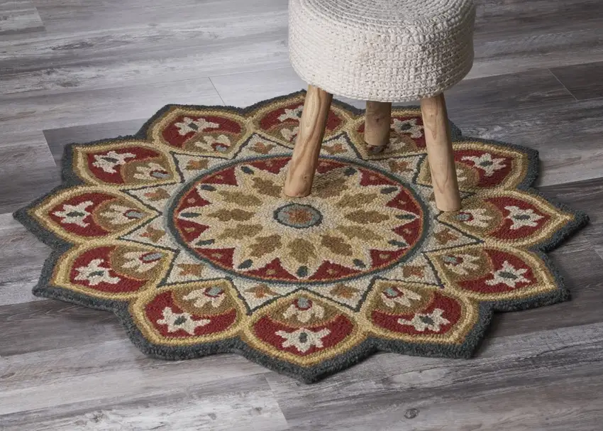 4' Round Red Decorative Petaled Edge Area Rug Photo 7