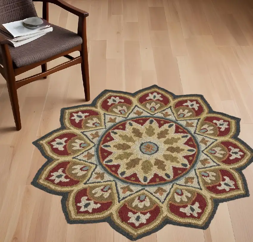 Red Decorative Petaled Edge Area Rug Photo 1