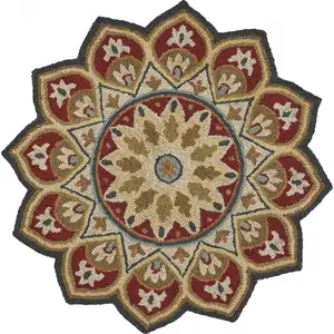 Photo of 4' Round Red Decorative Petaled Edge Area Rug