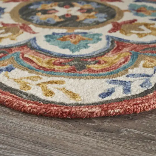 4' Round Red Layered Petals Area Rug Photo 3
