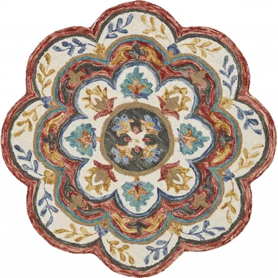 4' Round Red Layered Petals Area Rug Photo 1