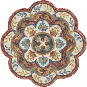 Photo of 4' Round Red Layered Petals Area Rug
