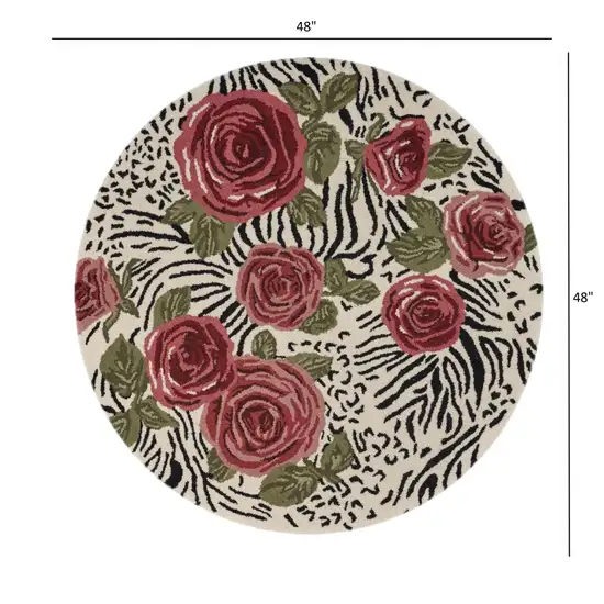 4' Round Red Rose Bed Area Rug Photo 6
