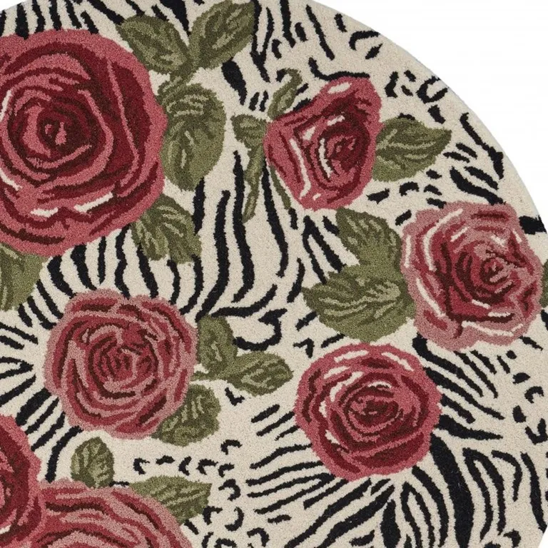 4' Round Red Rose Bed Area Rug Photo 3