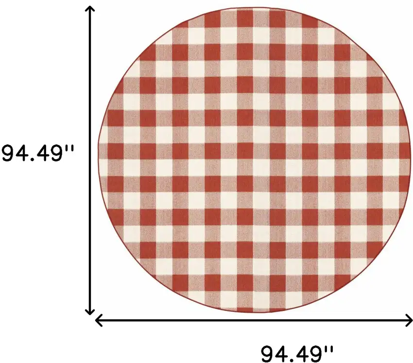 8' Round Red Round Geometric Stain Resistant Indoor Outdoor Area Rug Photo 4