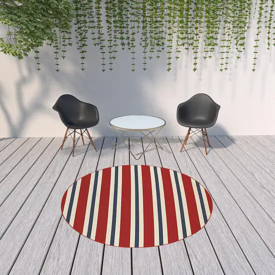 8' Round Red Round Geometric Stain Resistant Indoor Outdoor Area Rug Photo 2