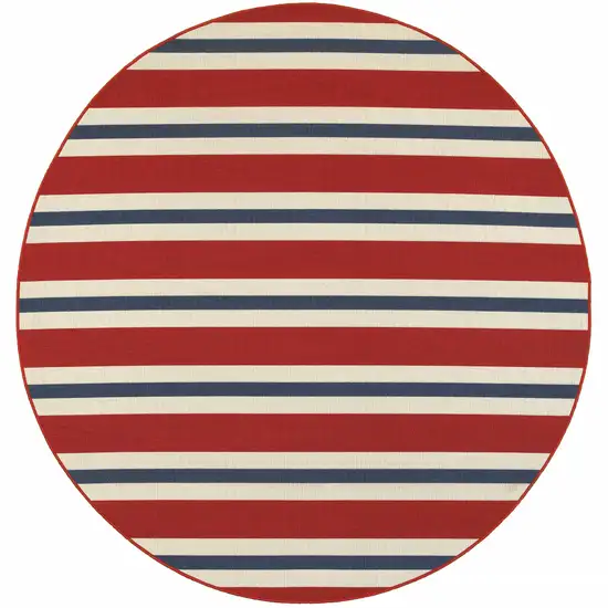 8' Round Red Round Geometric Stain Resistant Indoor Outdoor Area Rug Photo 1