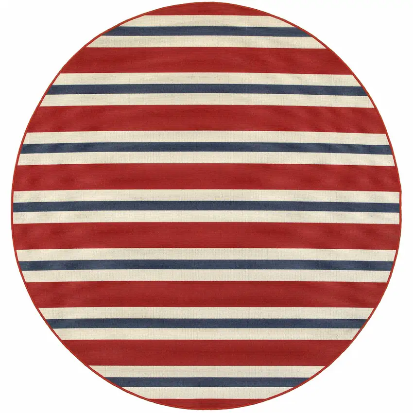 8' Round Red Round Geometric Stain Resistant Indoor Outdoor Area Rug Photo 1