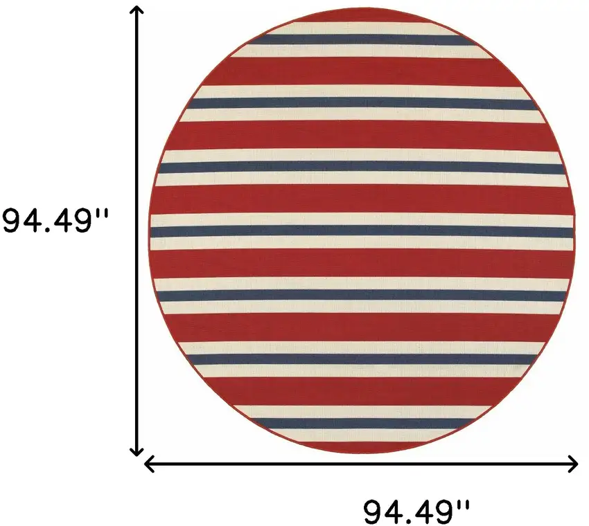 8' Round Red Round Geometric Stain Resistant Indoor Outdoor Area Rug Photo 6