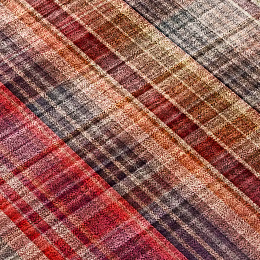 Red Round Plaid Washable Non Skid Indoor Outdoor Area Rug Photo 8