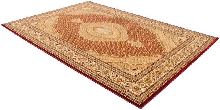 5' Round Red and Beige Medallion Area Rug Photo 1
