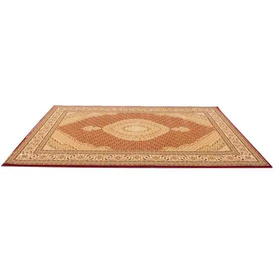5' Round Red and Beige Medallion Area Rug Photo 5