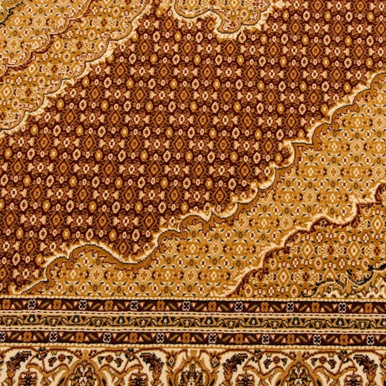 5' Round Red and Beige Medallion Area Rug Photo 3