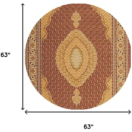 5' Red Round Oriental Power Loom Area Rug Photo 3