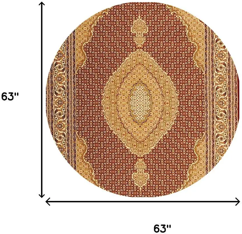 5' Red Round Oriental Power Loom Area Rug Photo 3