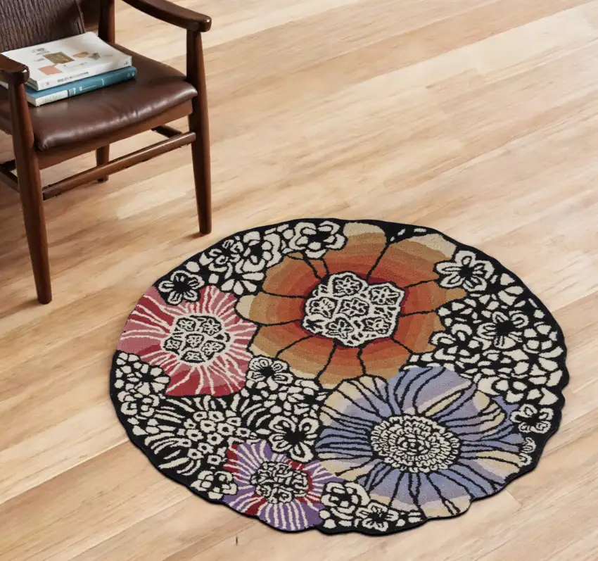 Red and Black Floral Area Rug Photo 1