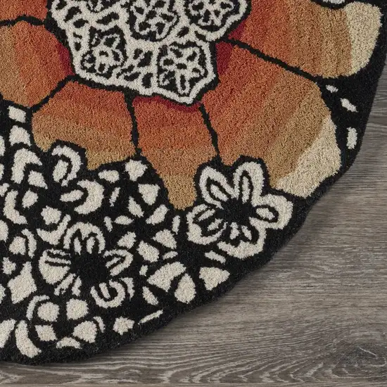 6' Round Red and Black Floral Blossom Area Rug Photo 6