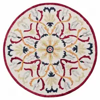 Photo of 4' Round Red and Ivory Floral Filigree Area Rug