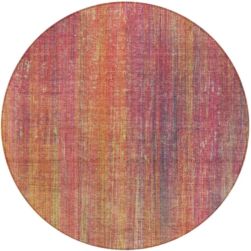 Red and Orange Round Striped Washable Non Skid Indoor Outdoor Area Rug Photo 5