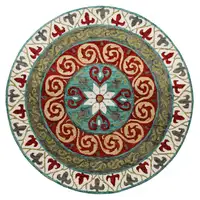 Photo of 5' Round Red and Sage Medallion Area Rug