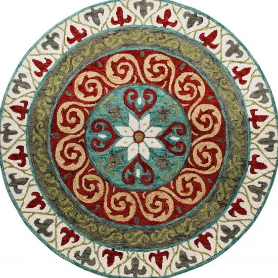 Red and Sage Medallion Area Rug Photo 8