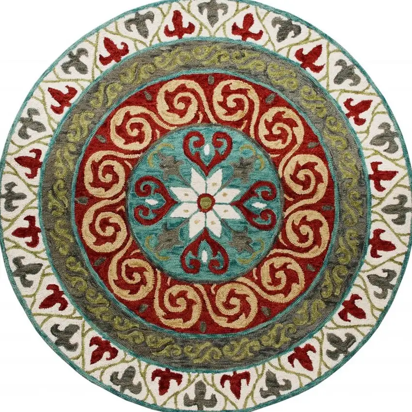 Red and Sage Medallion Area Rug Photo 8