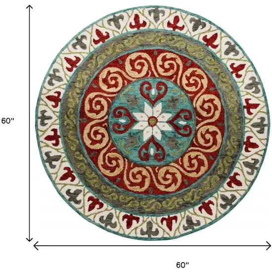 Red and Sage Medallion Area Rug Photo 3