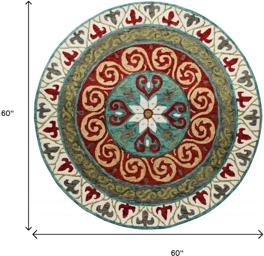 Red and Sage Medallion Area Rug Photo 3
