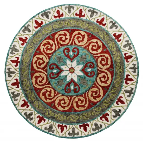 Red and Sage Medallion Area Rug Photo 9