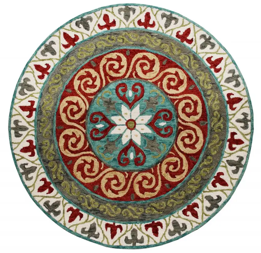 Red and Sage Medallion Area Rug Photo 9