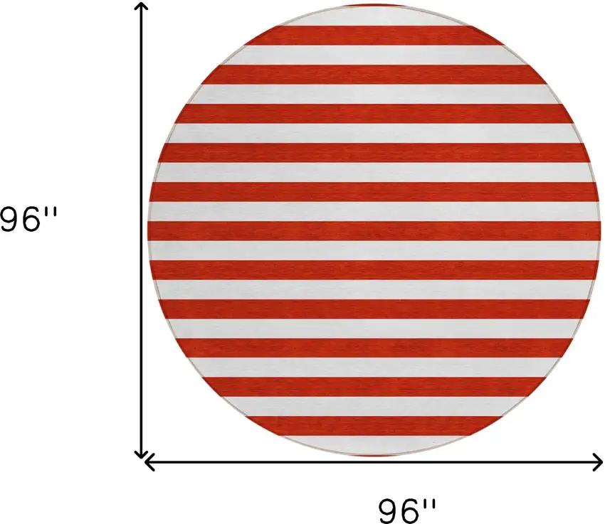 Red and White Round Striped Washable Non Skid Indoor Outdoor Area Rug Photo 3