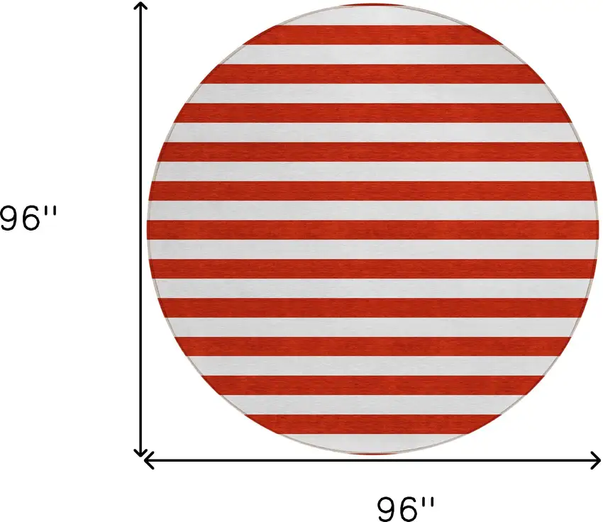 Red and White Round Striped Washable Non Skid Indoor Outdoor Area Rug Photo 3