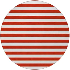 Photo of 8' Round Red and White Round Striped Washable Non Skid Indoor Outdoor Area Rug