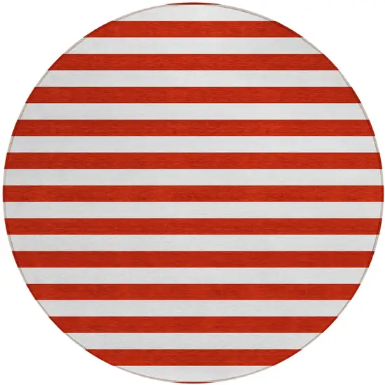 Red and White Round Striped Washable Non Skid Indoor Outdoor Area Rug Photo 2