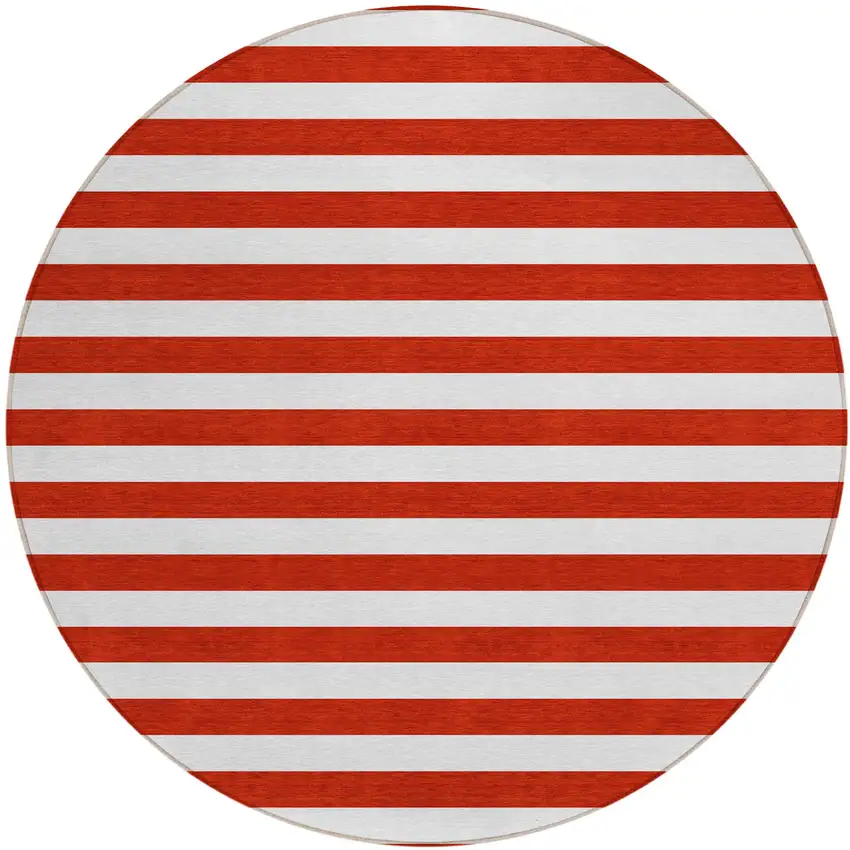 Red and White Round Striped Washable Non Skid Indoor Outdoor Area Rug Photo 2