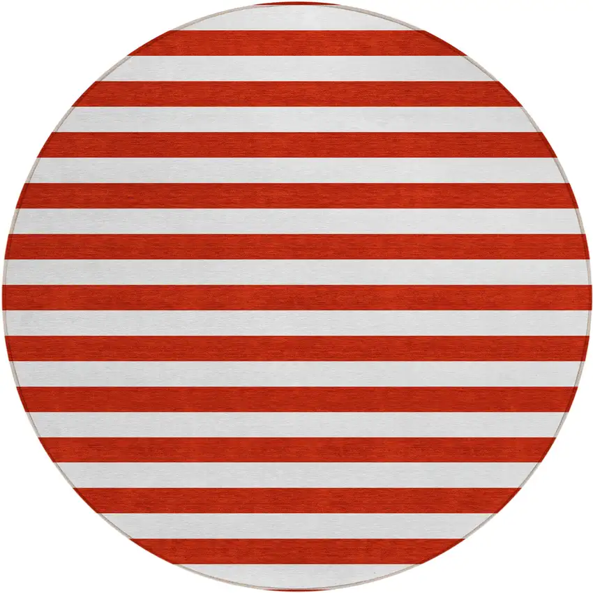 Red and White Round Striped Washable Non Skid Indoor Outdoor Area Rug Photo 2