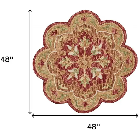 4' Red Wool Hand Hooked Round Rug Photo 3