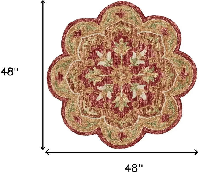 4' Round Rustic Red Scalloped Edge Area Rug Photo 8