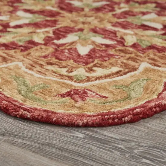 4' Red Wool Hand Hooked Round Rug Photo 7