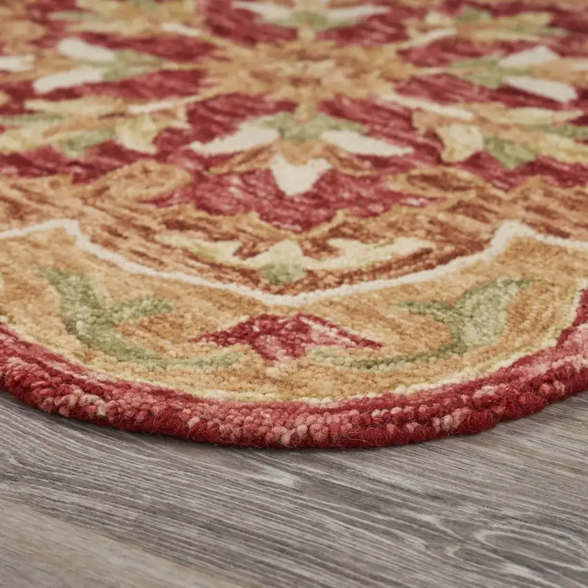 4' Red Wool Hand Hooked Round Rug Photo 7