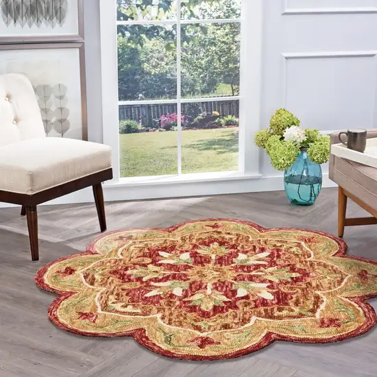 4' Red Wool Hand Hooked Round Rug Photo 5
