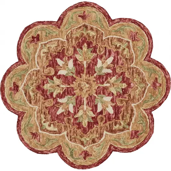 4' Red Wool Hand Hooked Round Rug Photo 2