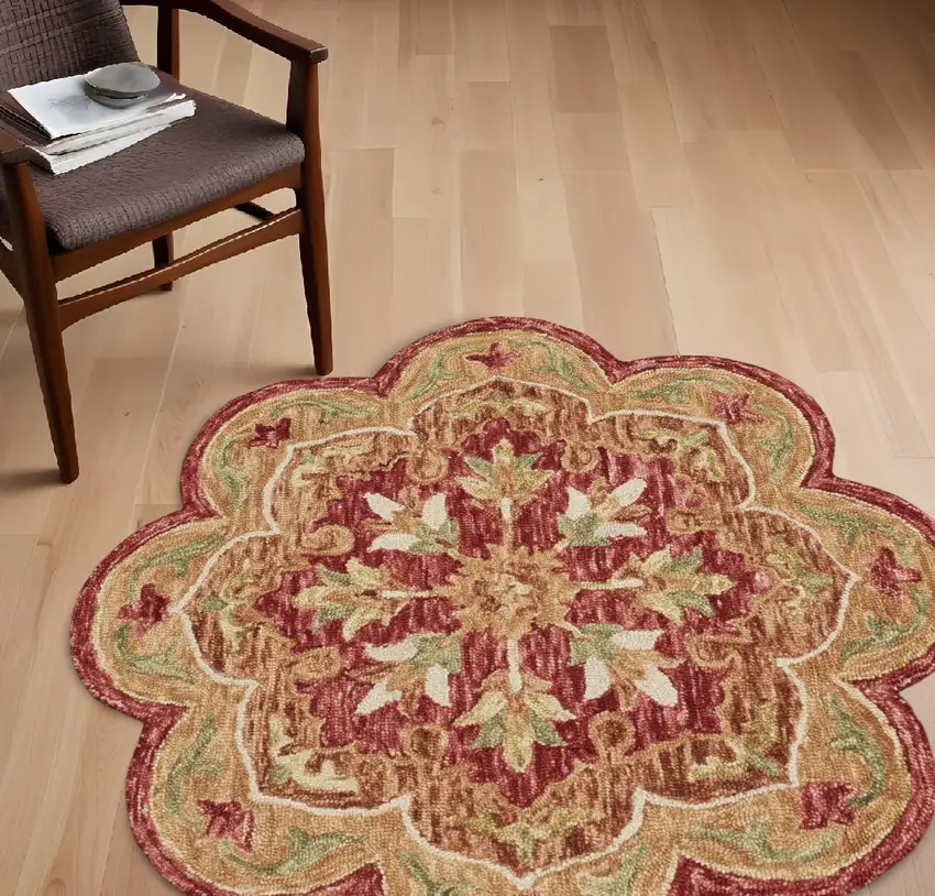 Rustic Red Scalloped Edge Area Rug Photo 1