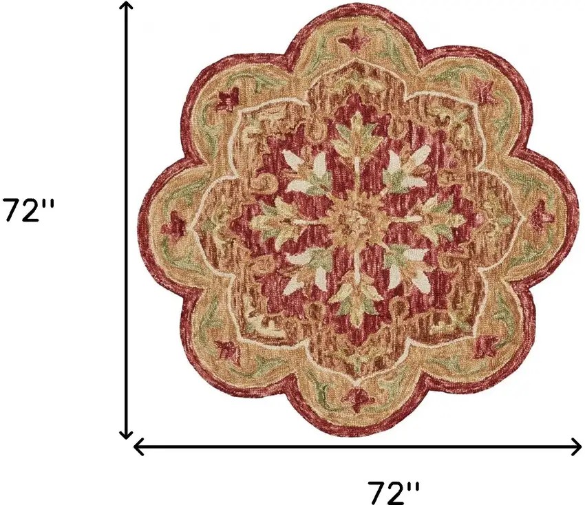 6' Round Rustic Red Scalloped Edge Area Rug Photo 8