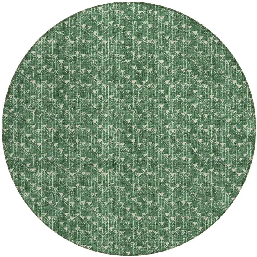 Sage Round Geometric Washable Non Skid Indoor Outdoor Area Rug Photo 2