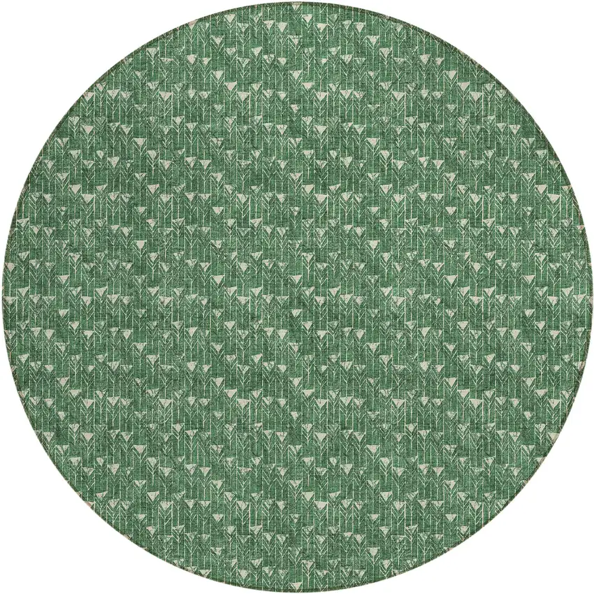 Sage Round Geometric Washable Non Skid Indoor Outdoor Area Rug Photo 2