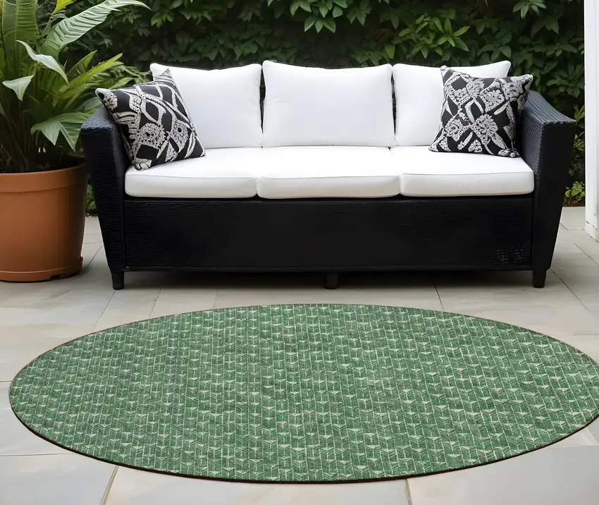 8' Round Sage Round Geometric Washable Non Skid Indoor Outdoor Area Rug Photo 1